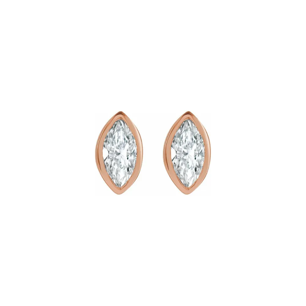 0.06ctw Mini Marquise Bezel Set Diamond Stud Earrings in Solid Gold