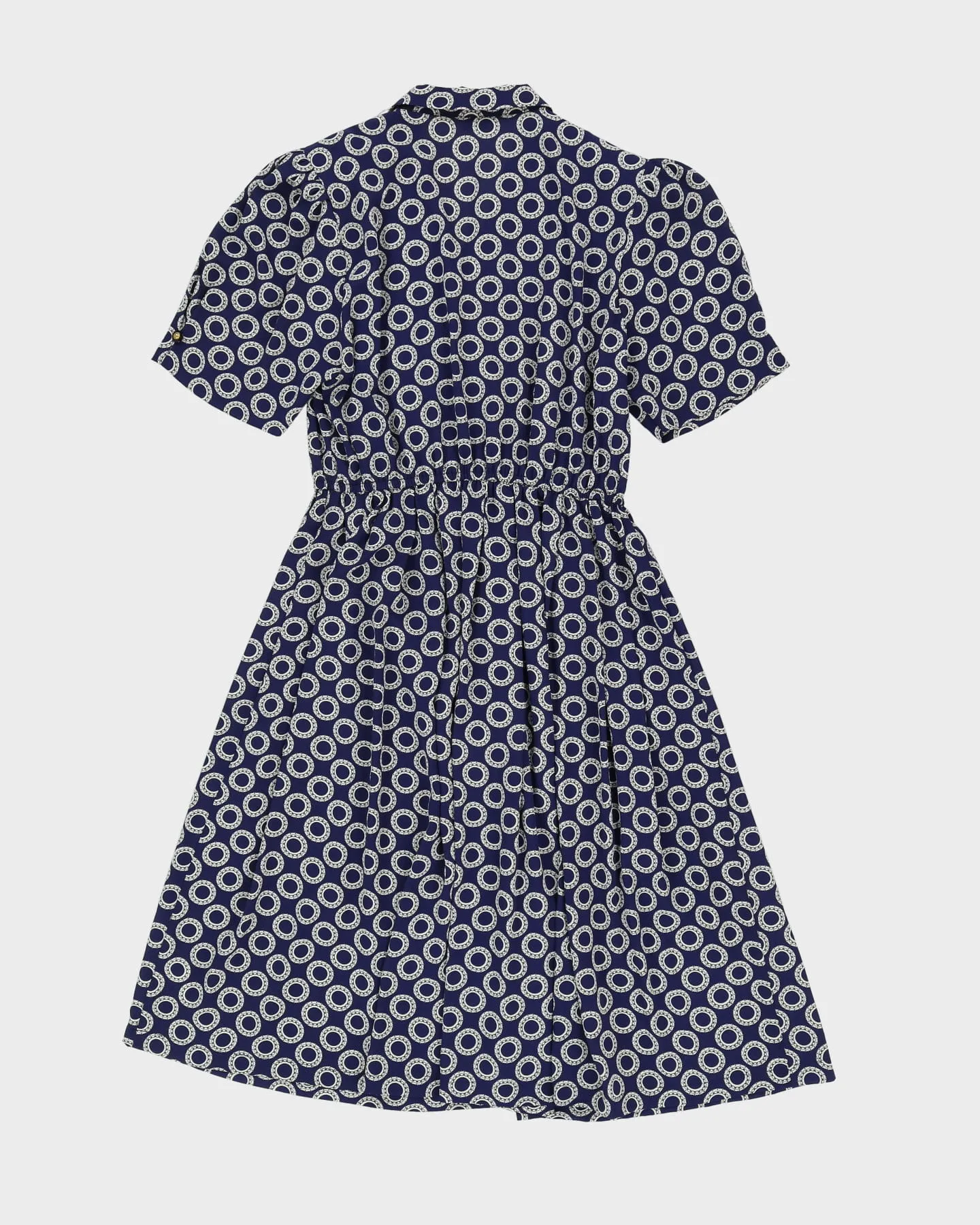 00s Blue With White Pattern Tea Dress - M