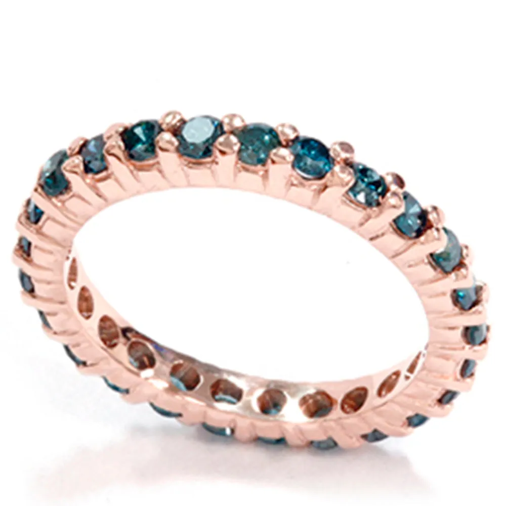 1 1/2ct Prong Blue Diamond Eternity Ring 14K Rose Gold