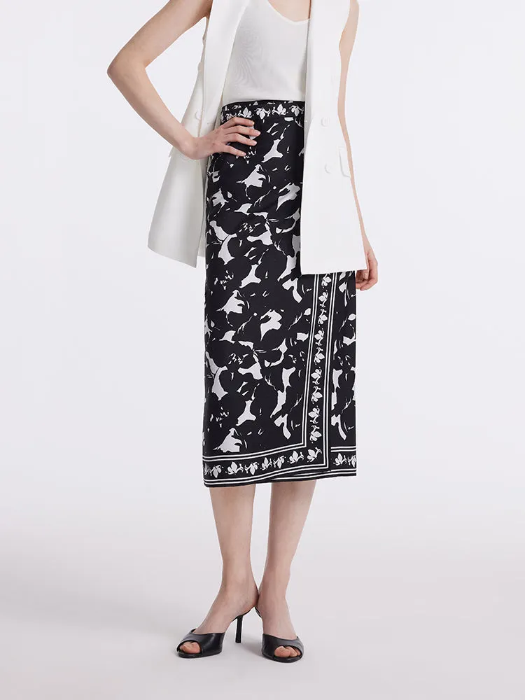 14 Momme Mulberry Silk Iris Printed Women Half Skirt