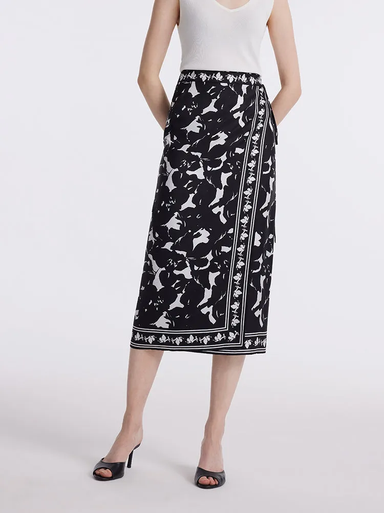 14 Momme Mulberry Silk Iris Printed Women Half Skirt