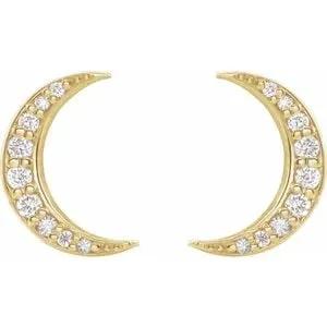 14K Gold Crescent Moon Diamond Post Earrings