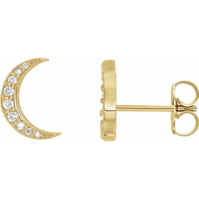 14K Gold Crescent Moon Diamond Post Earrings