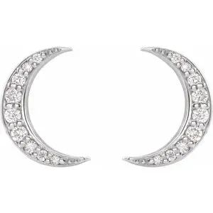 14K Gold Crescent Moon Diamond Post Earrings