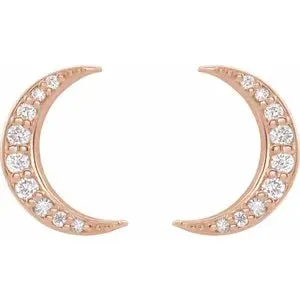 14K Gold Crescent Moon Diamond Post Earrings