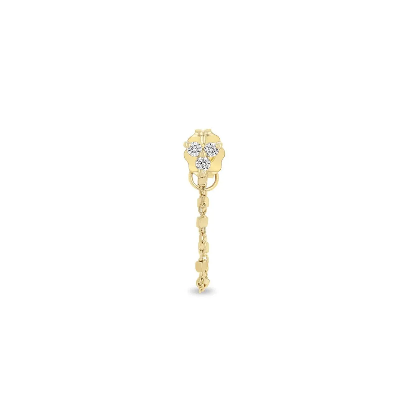 14K Gold Front to Back Square Bead Chain Earring with Diamond Trio