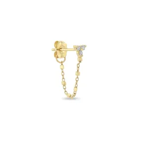 14K Gold Front to Back Square Bead Chain Earring with Diamond Trio