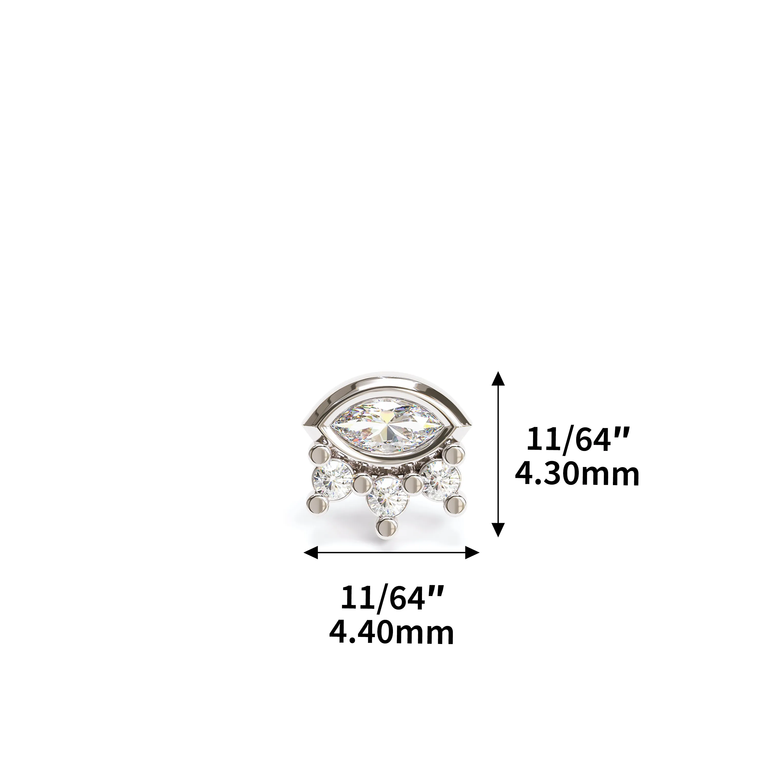 14K Gold Marquise Round Diamond Stud