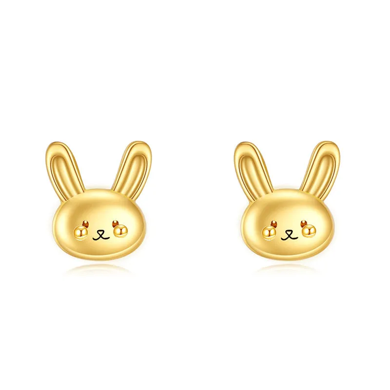 14k Soild Gold  Bunny Stud Earrings for Women Cute Animal Leverback Earrings Bunny Earrings Studs Rabbit Jewelry  Gifts for Women Mom Girls Friends