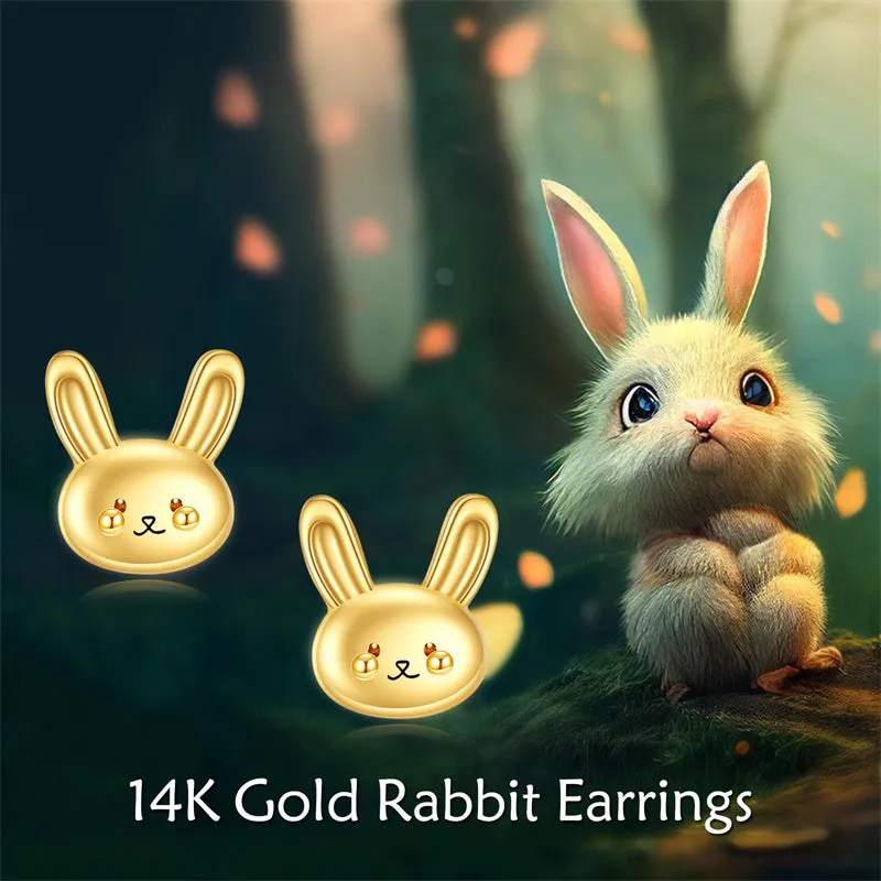 14k Soild Gold  Bunny Stud Earrings for Women Cute Animal Leverback Earrings Bunny Earrings Studs Rabbit Jewelry  Gifts for Women Mom Girls Friends