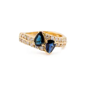 14K Yellow Gold Ladies Cocktail Sapphire & Diamond Ring