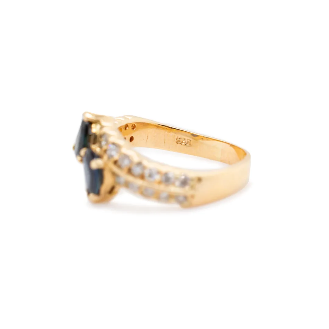 14K Yellow Gold Ladies Cocktail Sapphire & Diamond Ring