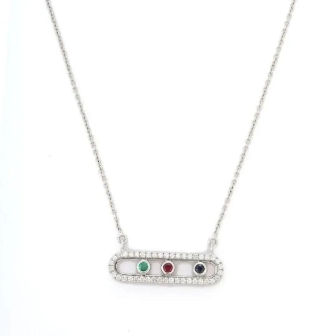 18K Emerald Ruby Sapphire and  Diamond Faceted Necklace