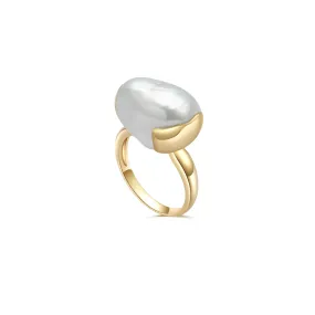 18K Solid Gold South Sea Baroque Pearl Ring KR00065