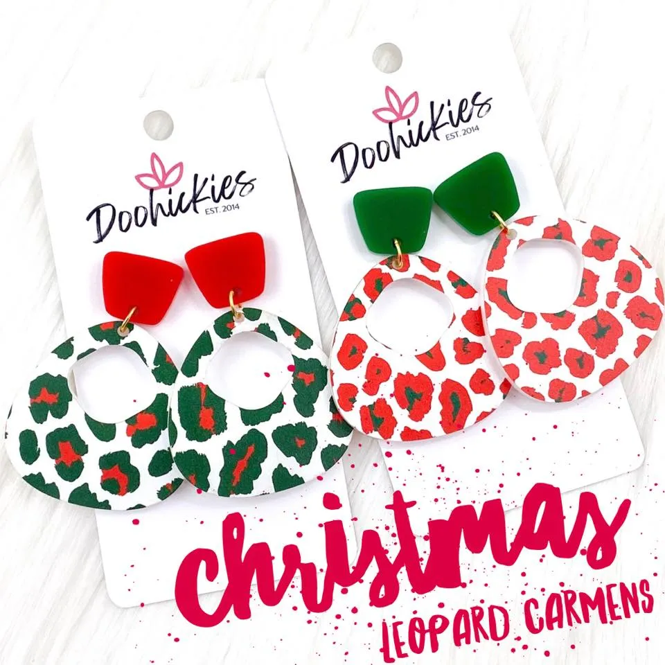 2 Christmas Leopard Lil' Carmen Earrings - Red