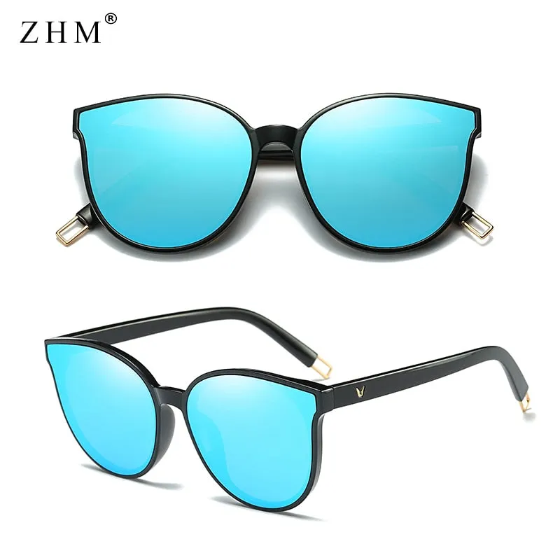 2023 Mirror Flat Top Cat Eye Elegant Sunglasses Woman Oculos De Sol Men Twin Beam Oversized Sun Glasses UV400