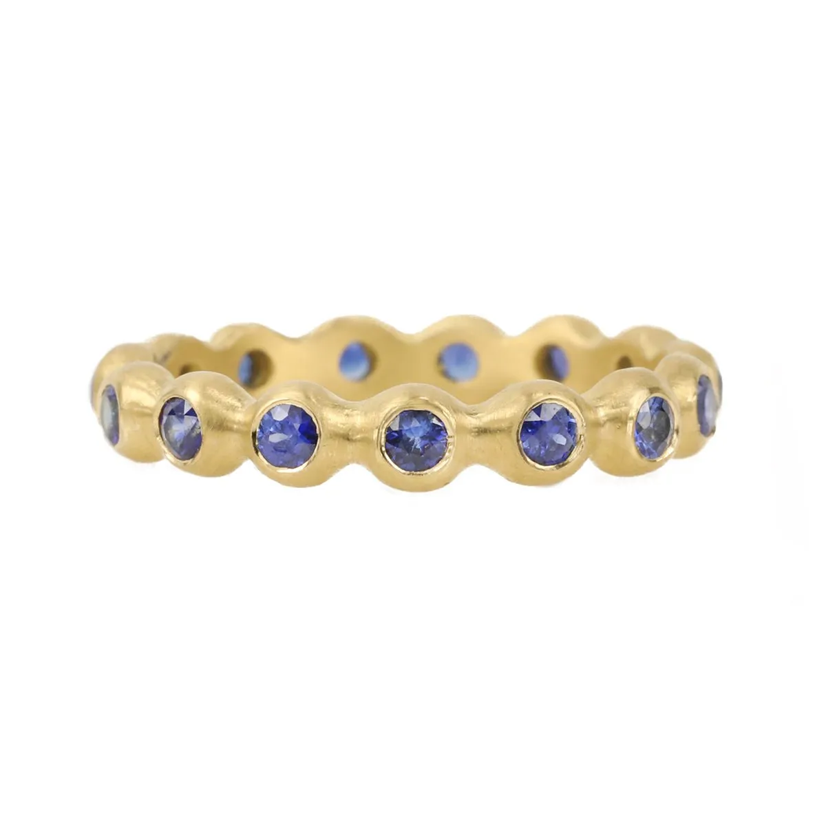 20K Gold Bezel-Set Blue Sapphire Eternity Ball Ring