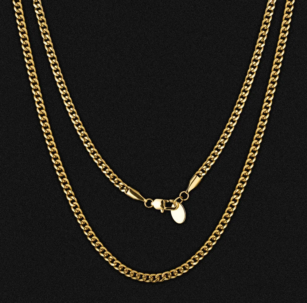 3mm Micro Cuban Link Chain KRKC with Lobster Clasp in 18K Gold / White Gold