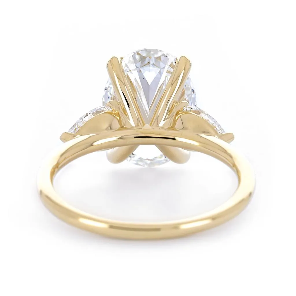 4.83CTW Oval   Pear Three-Stone Lab Grown Diamond Engagement Ring - 14K Yellow Gold