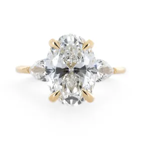 4.83CTW Oval   Pear Three-Stone Lab Grown Diamond Engagement Ring - 14K Yellow Gold