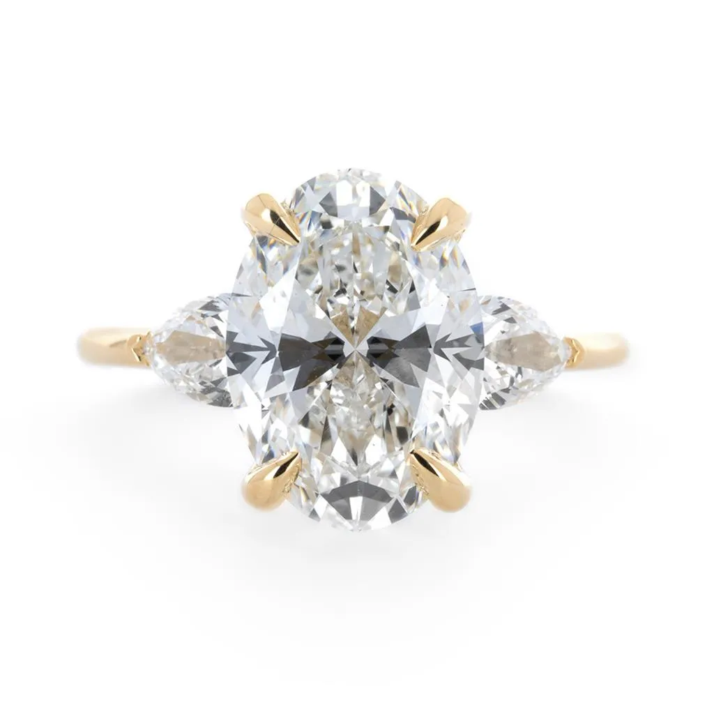 4.83CTW Oval   Pear Three-Stone Lab Grown Diamond Engagement Ring - 14K Yellow Gold