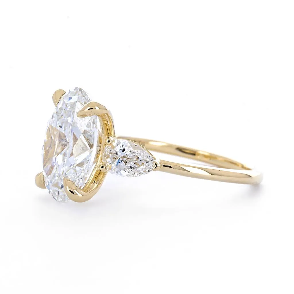 4.83CTW Oval   Pear Three-Stone Lab Grown Diamond Engagement Ring - 14K Yellow Gold