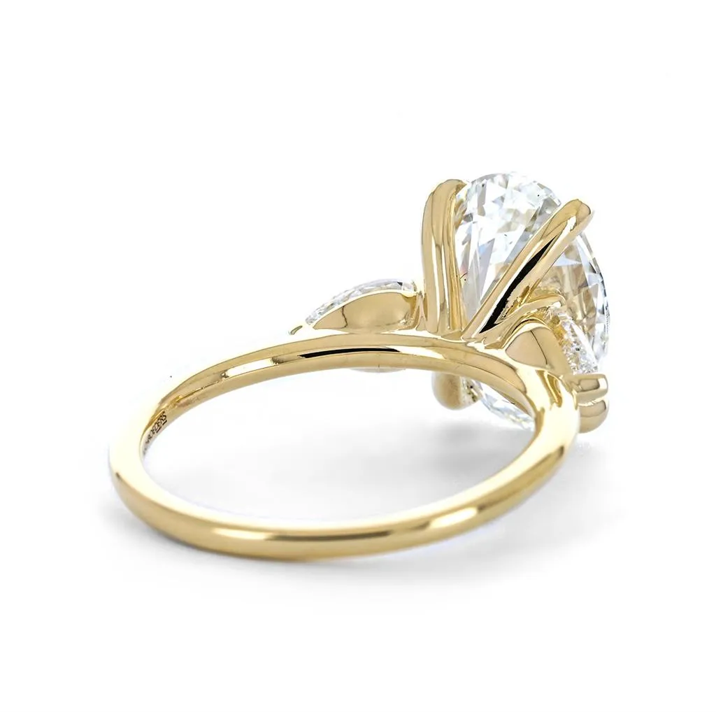 4.83CTW Oval   Pear Three-Stone Lab Grown Diamond Engagement Ring - 14K Yellow Gold