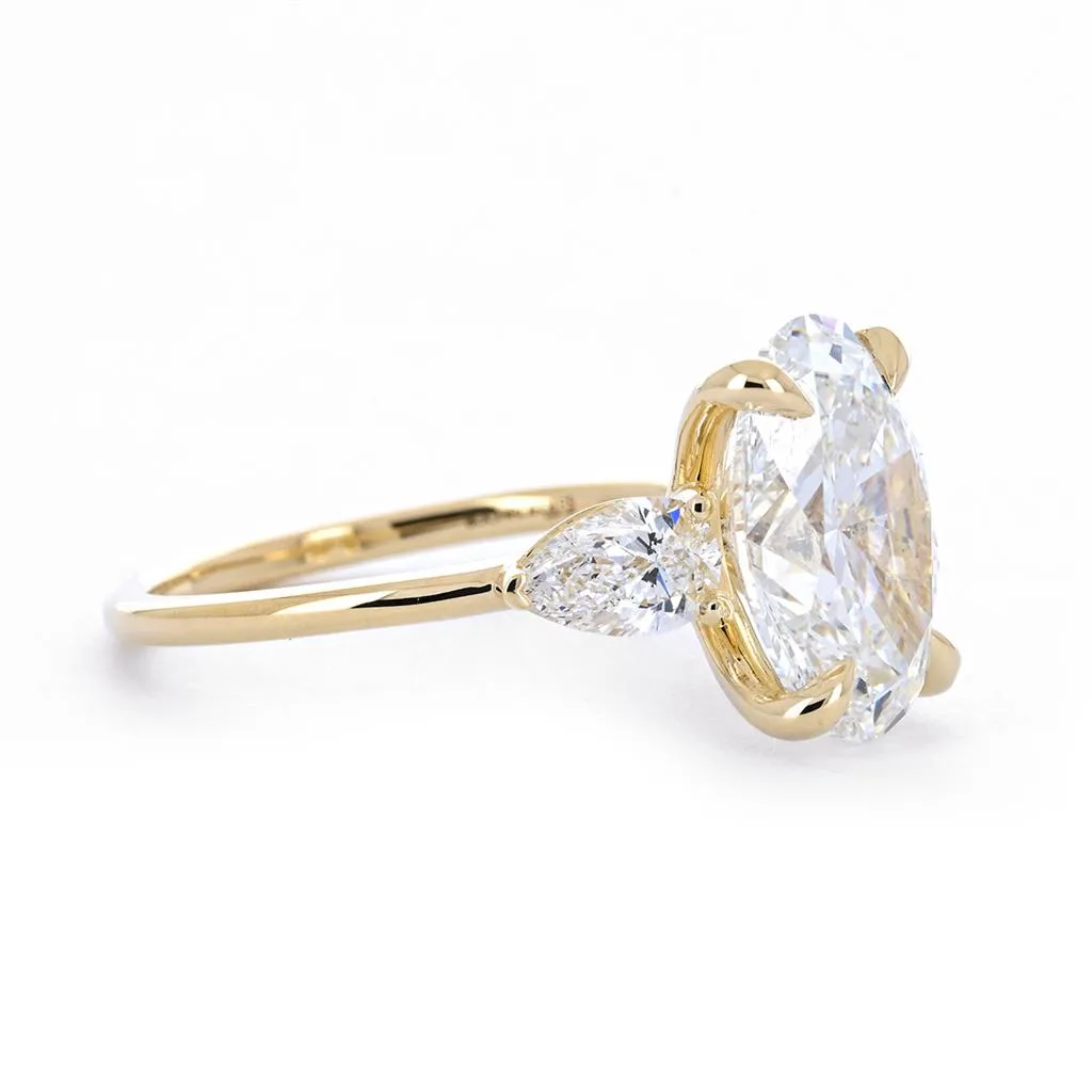 4.83CTW Oval   Pear Three-Stone Lab Grown Diamond Engagement Ring - 14K Yellow Gold