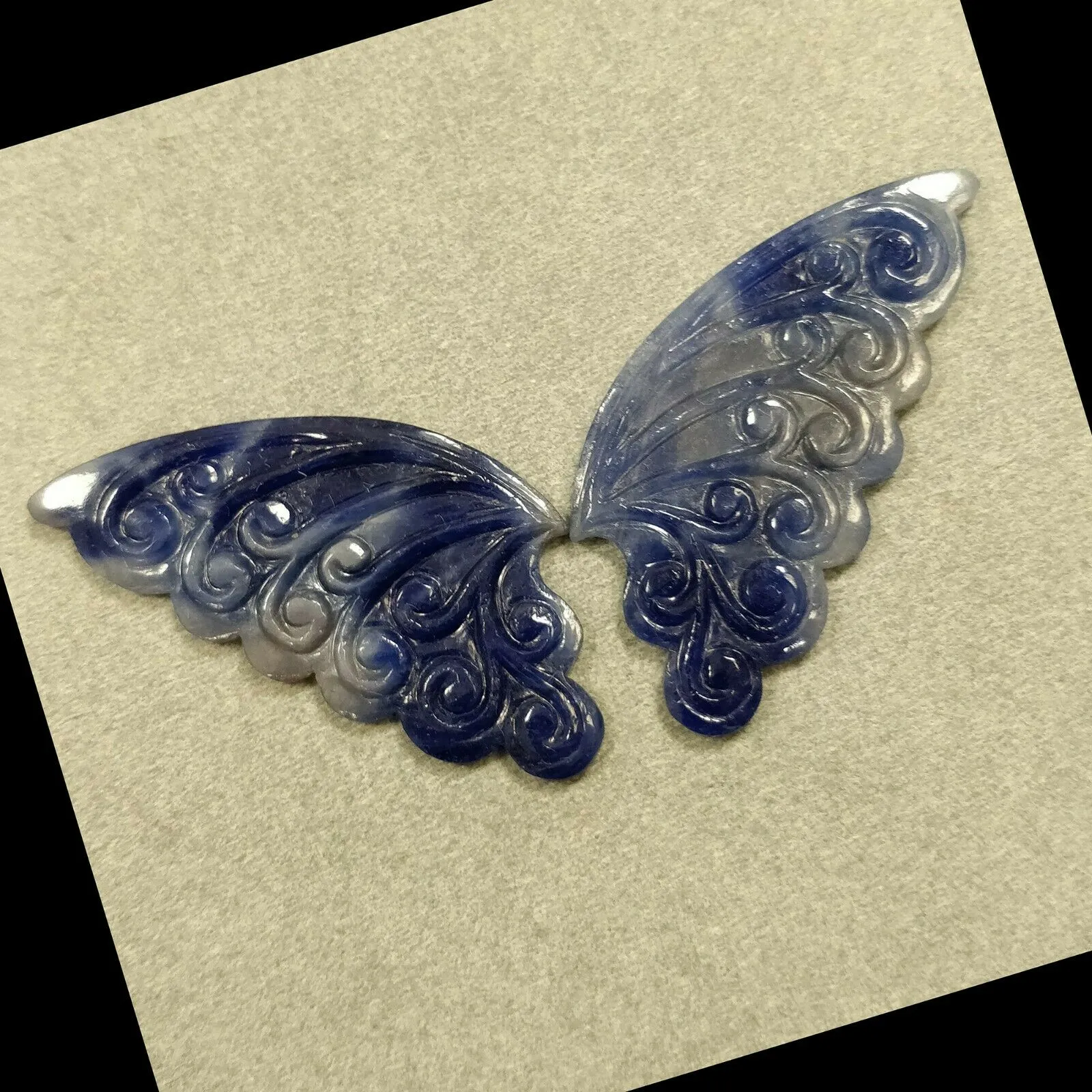 61.30cts Natural Untreated MULTI SAPPHIRE Gemstone Hand Carved BUTTERFLY 47*22mm Pair For Earring