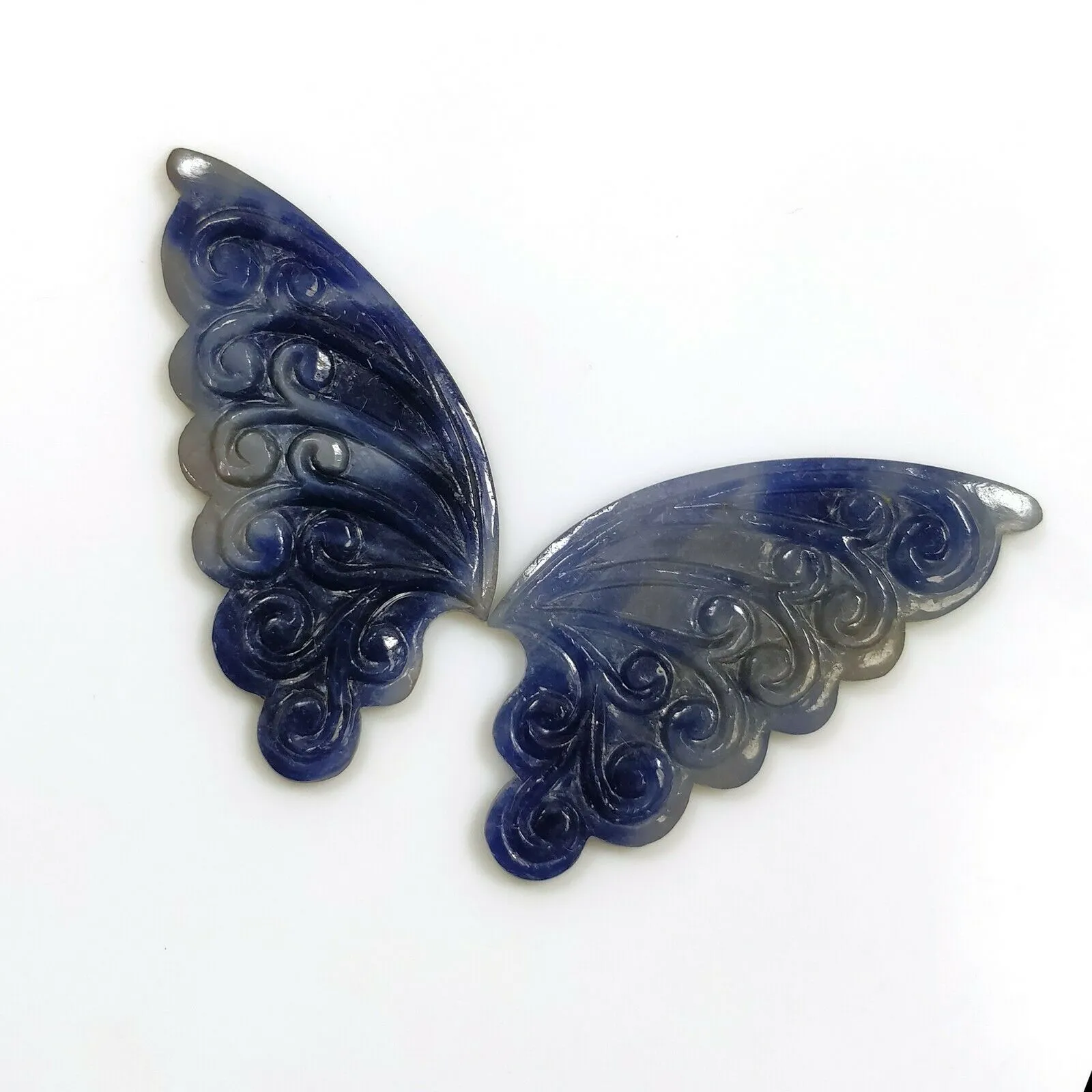 61.30cts Natural Untreated MULTI SAPPHIRE Gemstone Hand Carved BUTTERFLY 47*22mm Pair For Earring