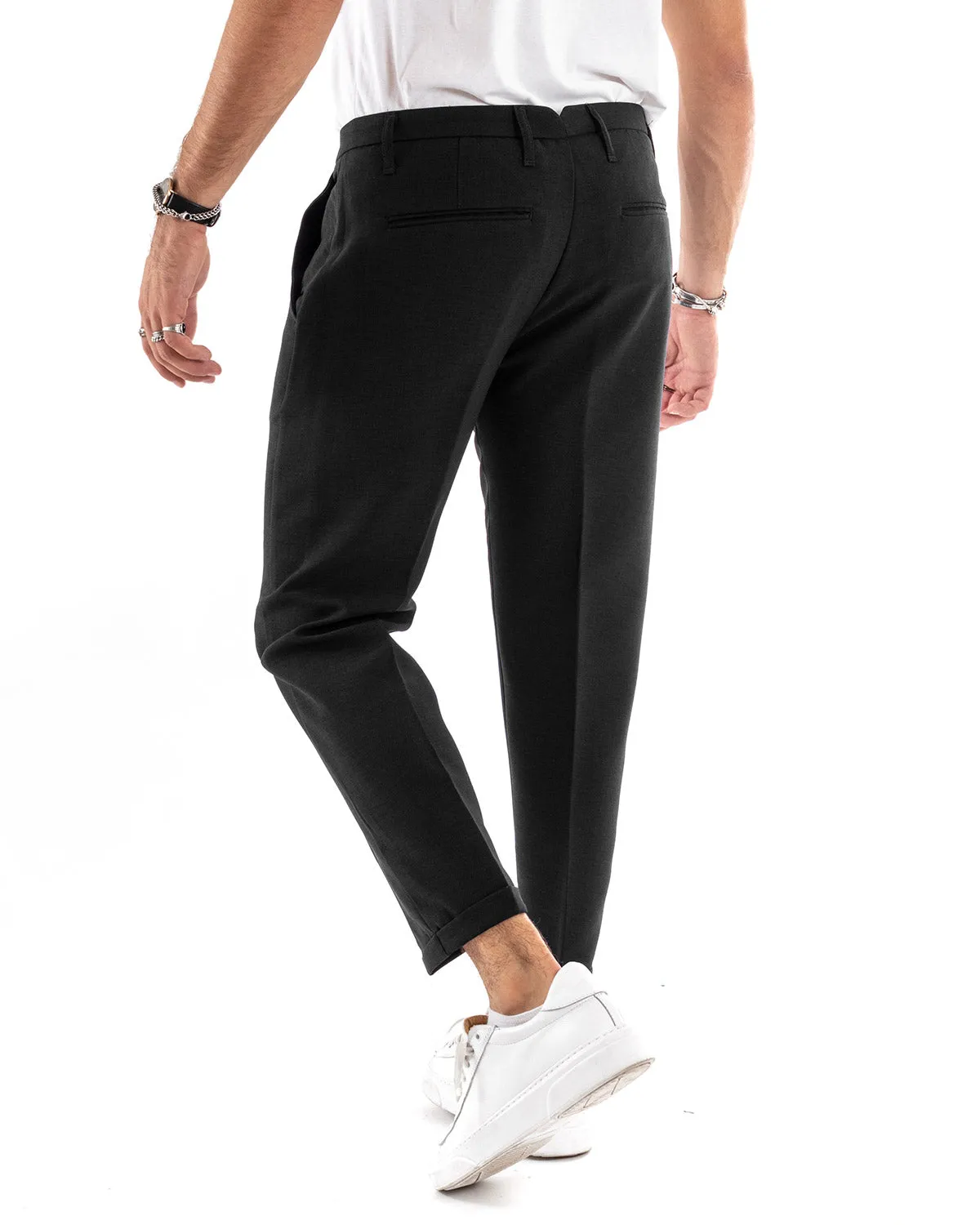 Abito Uomo Doppiopetto Vestito Viscosa Completo Giacca Pantaloni Nero Melangiato Elegante Cerimonia GIOSAL-OU2205A