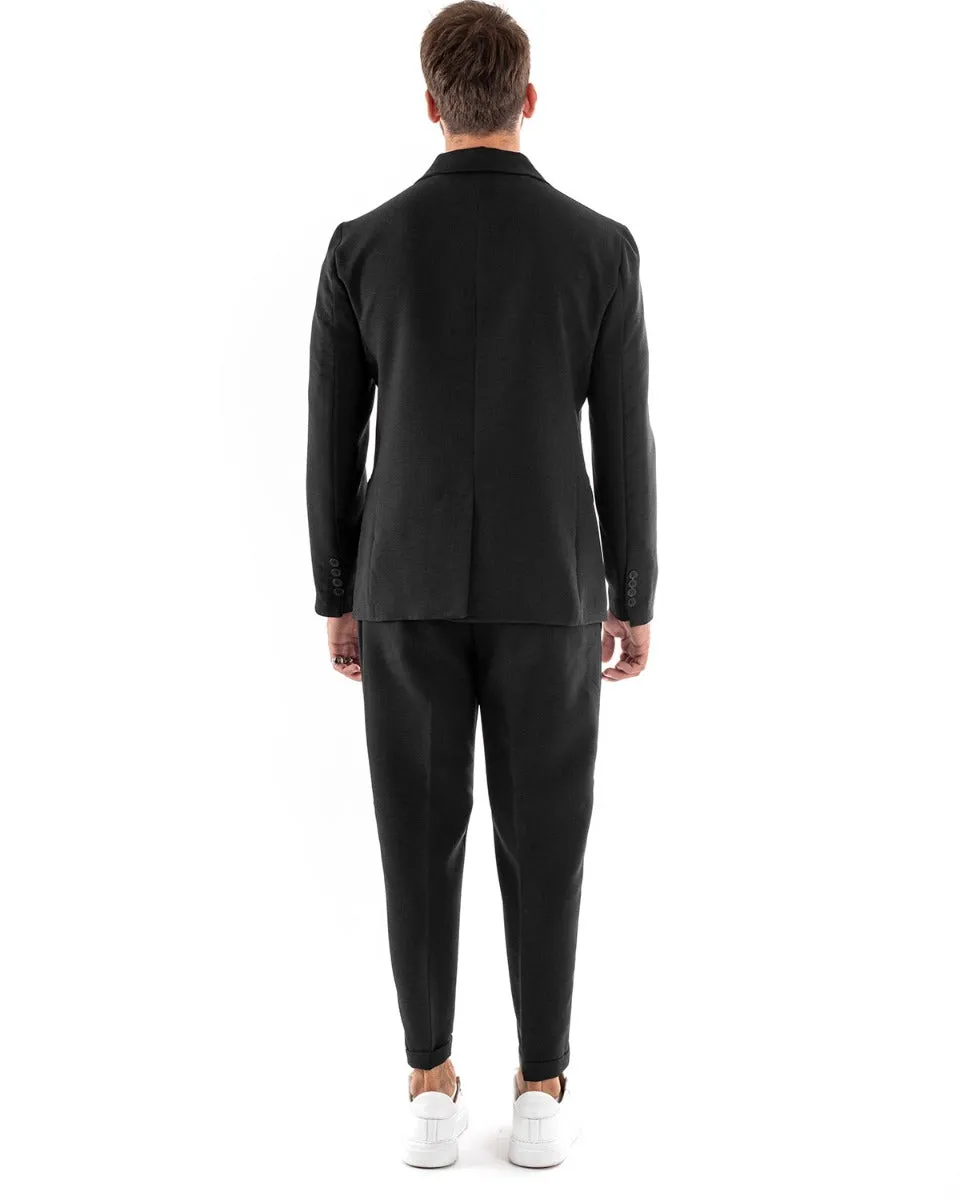 Abito Uomo Doppiopetto Vestito Viscosa Completo Giacca Pantaloni Nero Melangiato Elegante Cerimonia GIOSAL-OU2205A