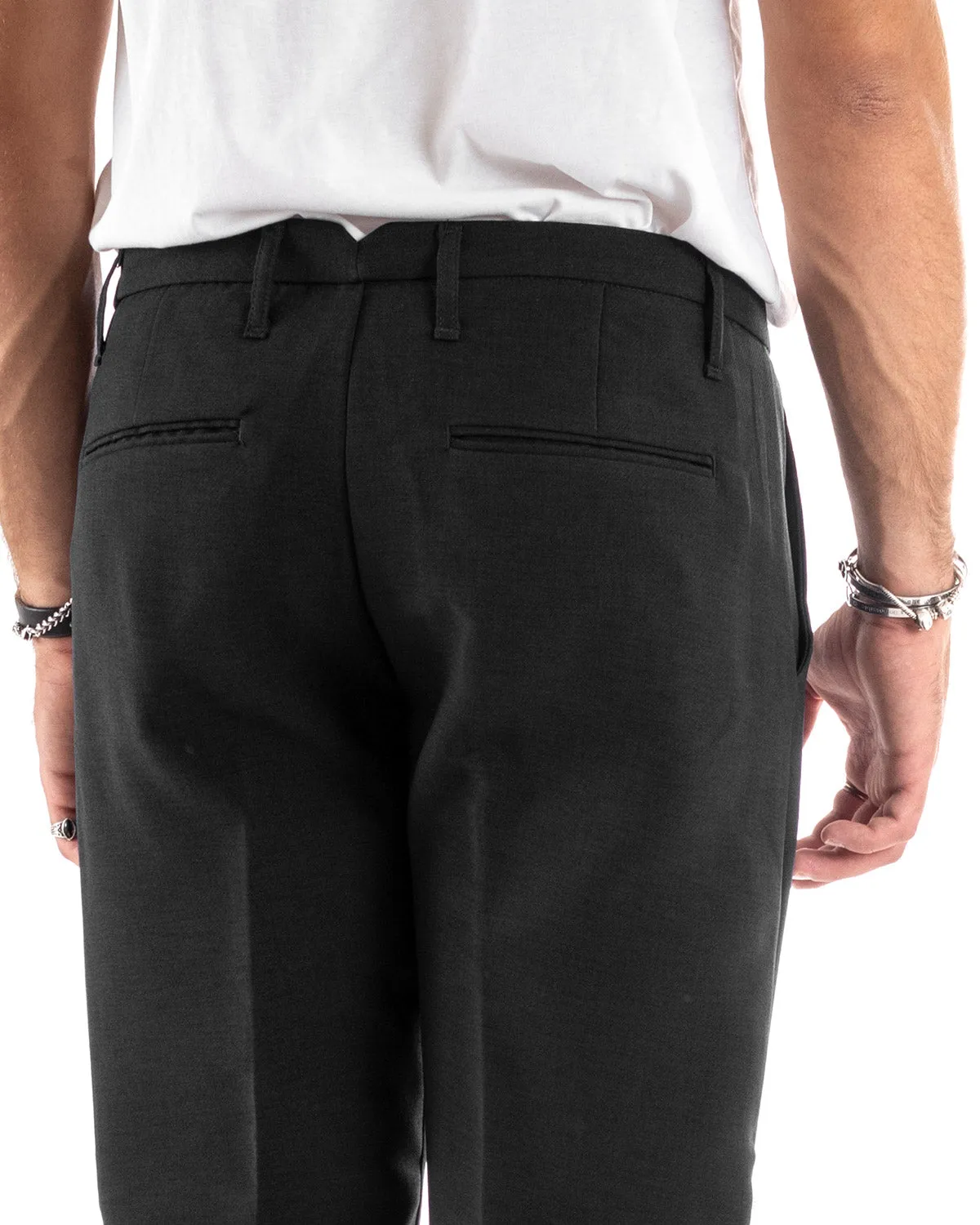 Abito Uomo Doppiopetto Vestito Viscosa Completo Giacca Pantaloni Nero Melangiato Elegante Cerimonia GIOSAL-OU2205A