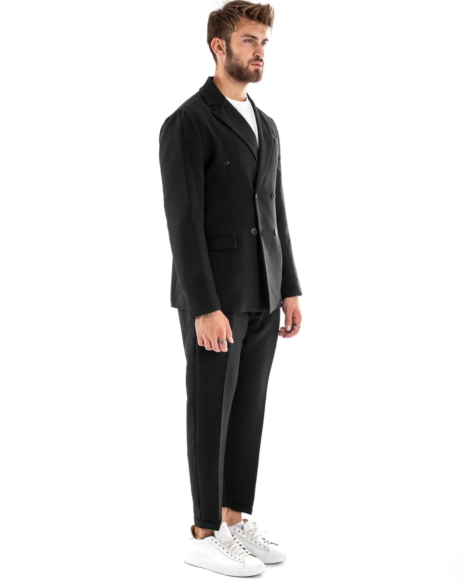 Abito Uomo Doppiopetto Vestito Viscosa Completo Giacca Pantaloni Nero Melangiato Elegante Cerimonia GIOSAL-OU2205A