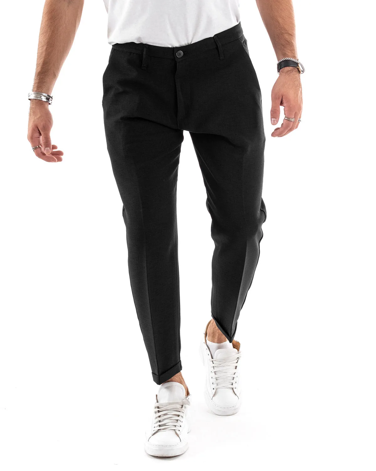 Abito Uomo Doppiopetto Vestito Viscosa Completo Giacca Pantaloni Nero Melangiato Elegante Cerimonia GIOSAL-OU2205A