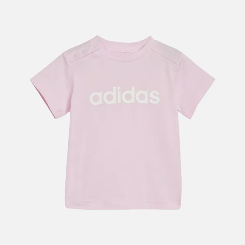 Adidas Essentials Lineage Organic Cotton Kids Unisex T-shirt and Shorts Set (0-4 year) -Clear Pink/White