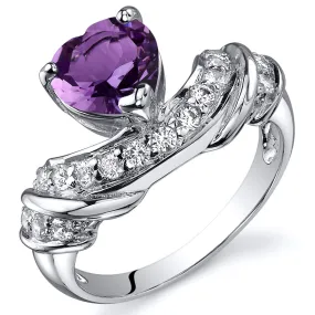 Amethyst Heart Shape Sterling Silver Ring Size 8