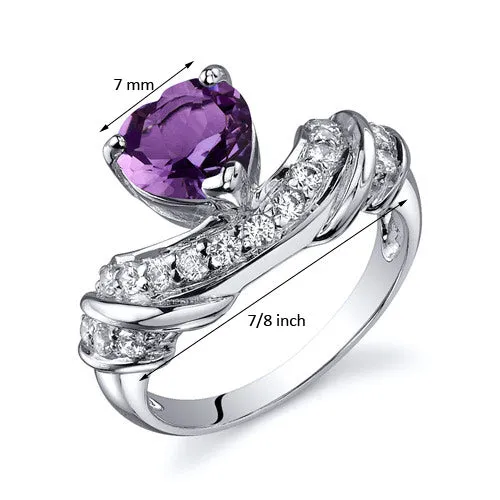 Amethyst Heart Shape Sterling Silver Ring Size 8