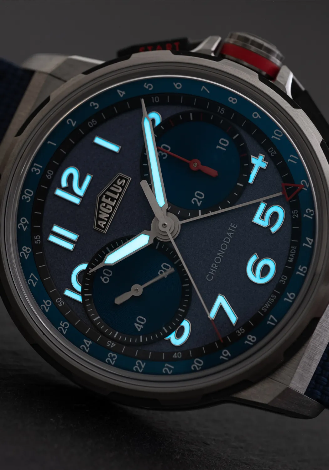 Angelus Chronodate Titanium Blue Strap | LE25