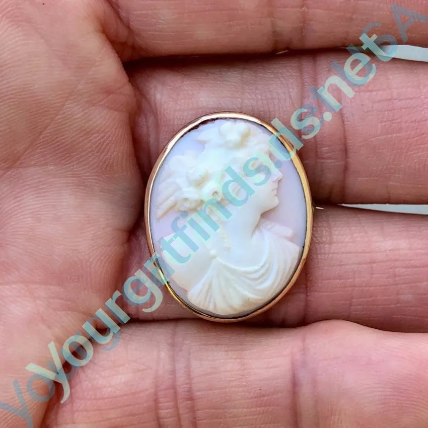 Antique Pink Conch Shell Cameo Brooch 10k Gold