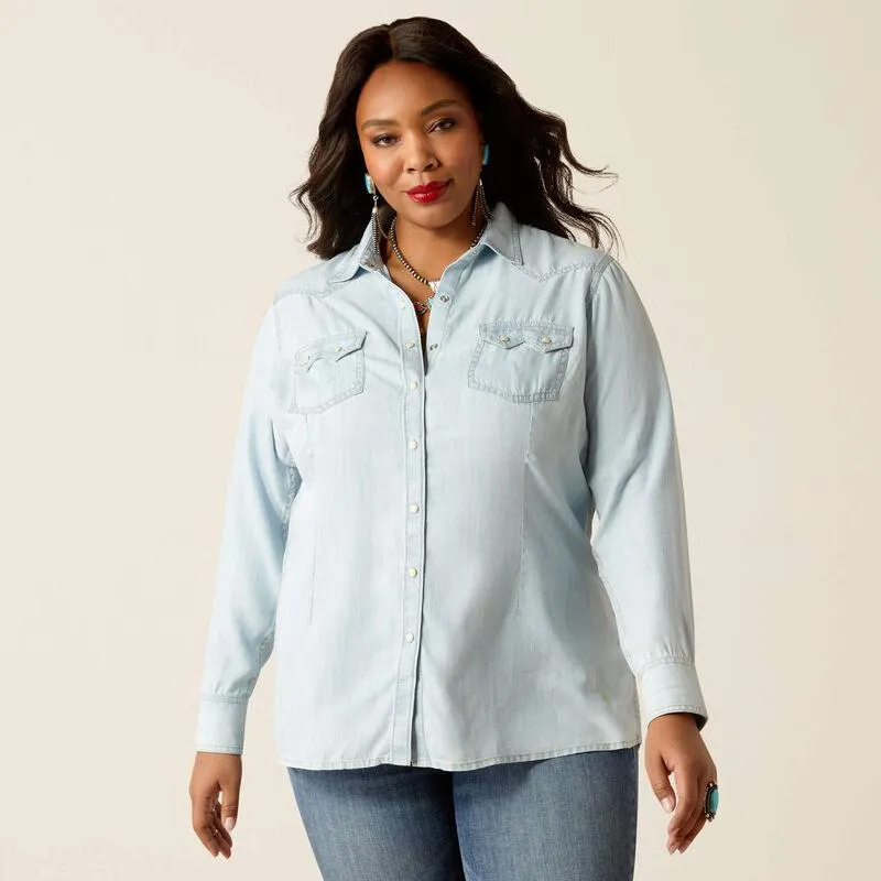 Ariat Women's Bleached Chambray Blues Snap Long Sleeve Shirt 10051493