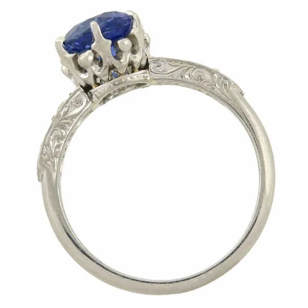 Art Deco Style Platinum Sapphire Diamond Ring 1.50ct