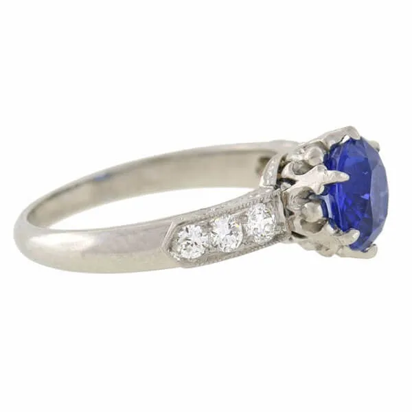 Art Deco Style Platinum Sapphire Diamond Ring 1.50ct