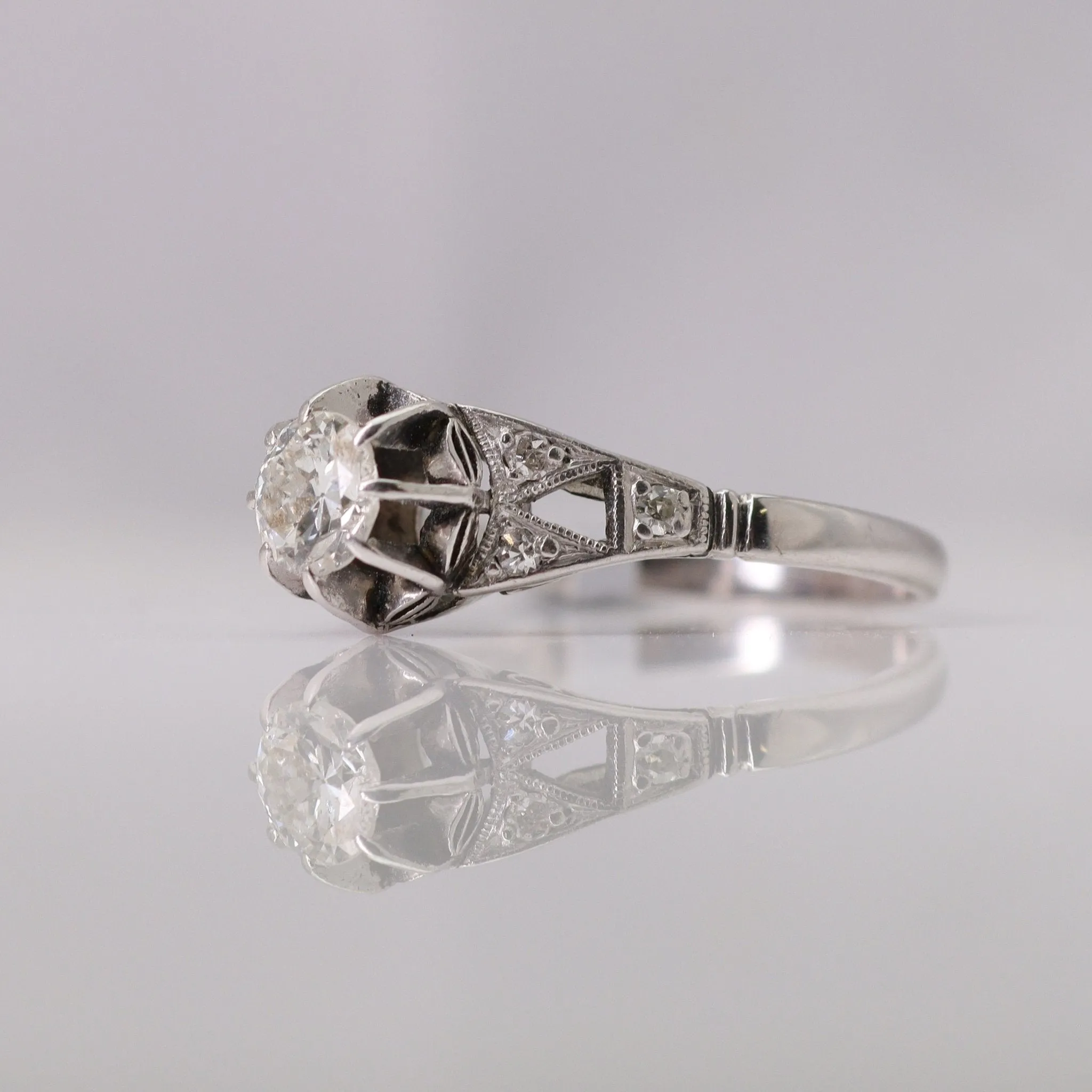 Art Deco White Gold Diamond Solitaire Ring