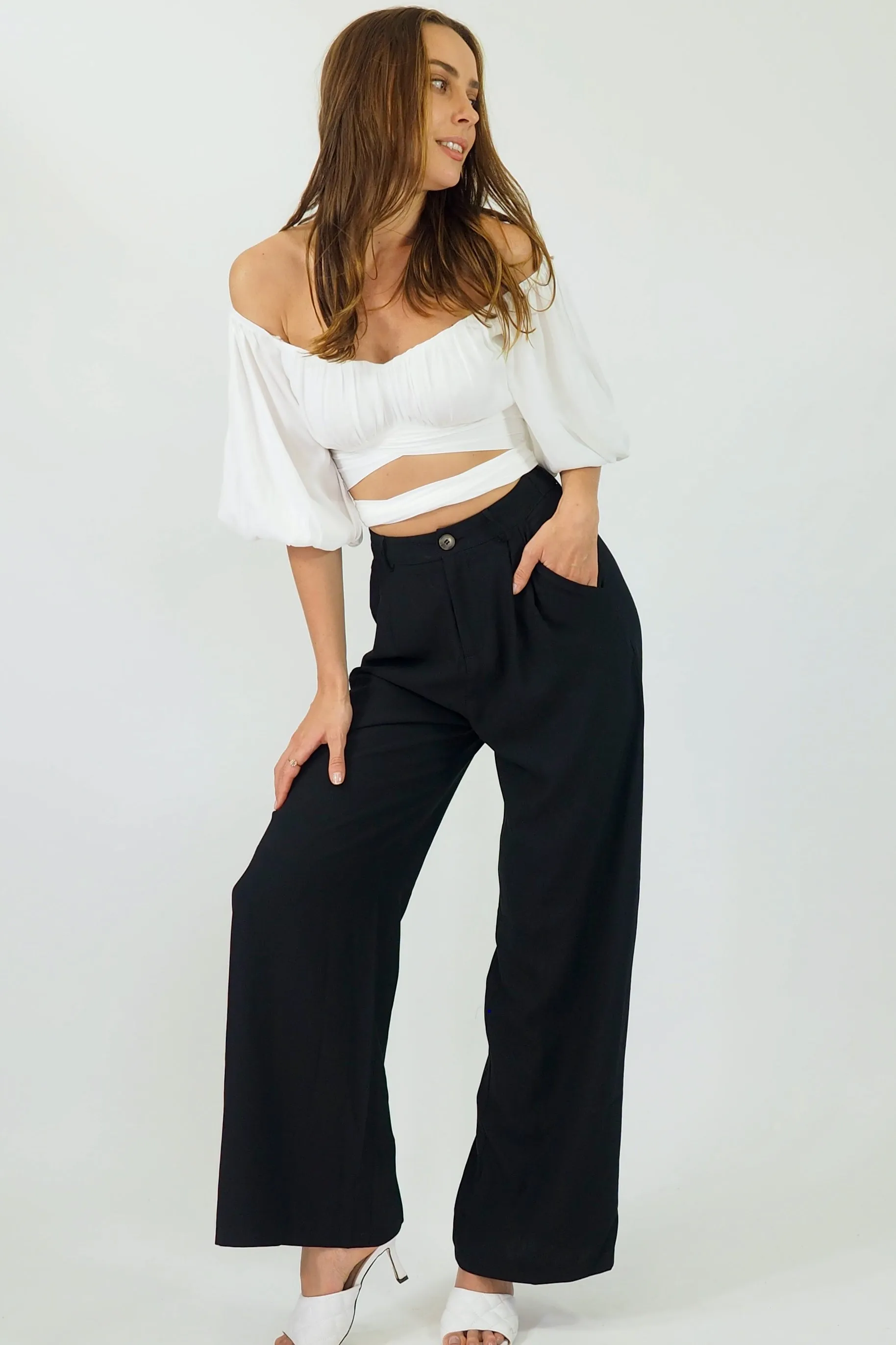 Audrey Wide Leg Pants - Black