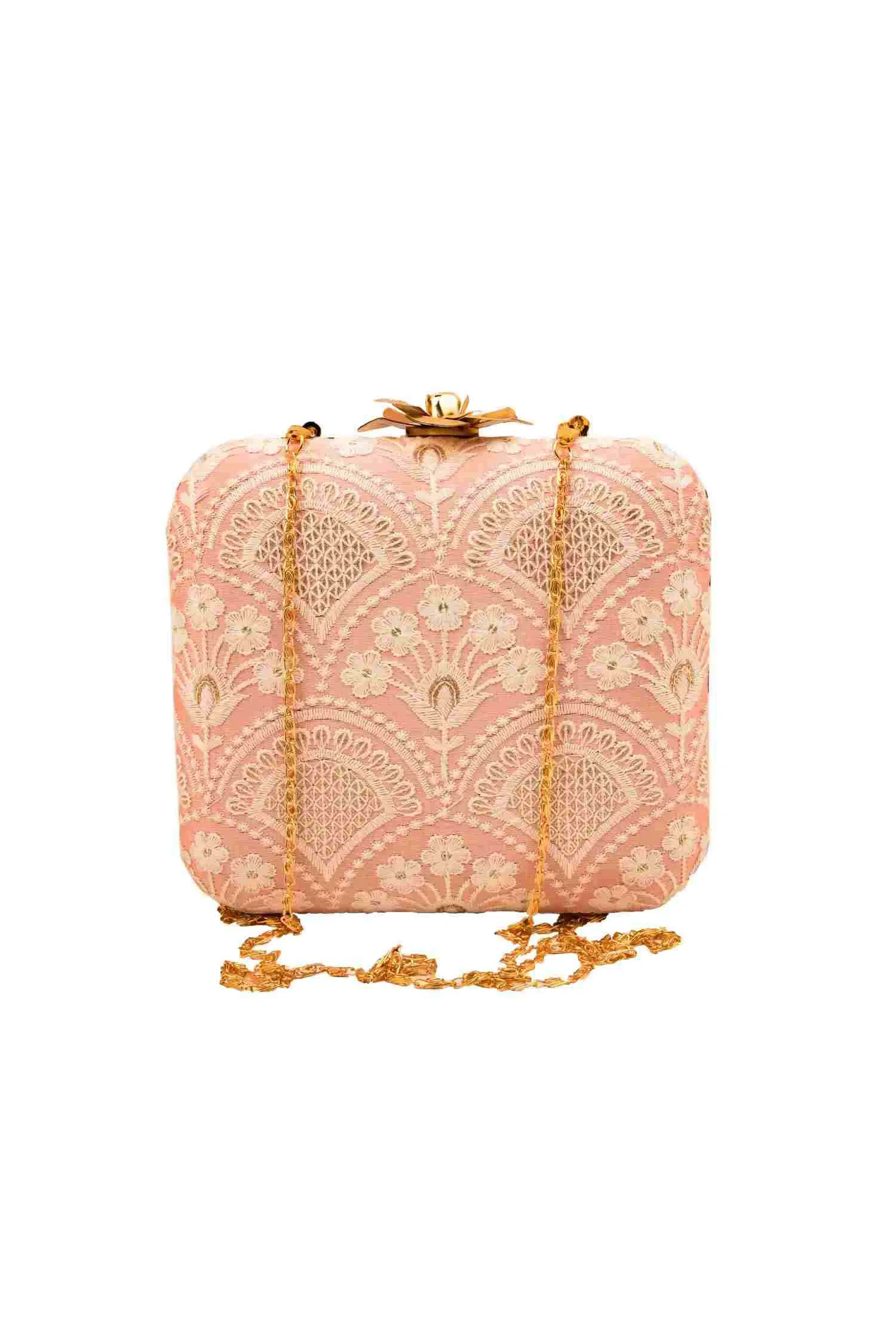 Baby Pink and White Thread work Silk Clutch