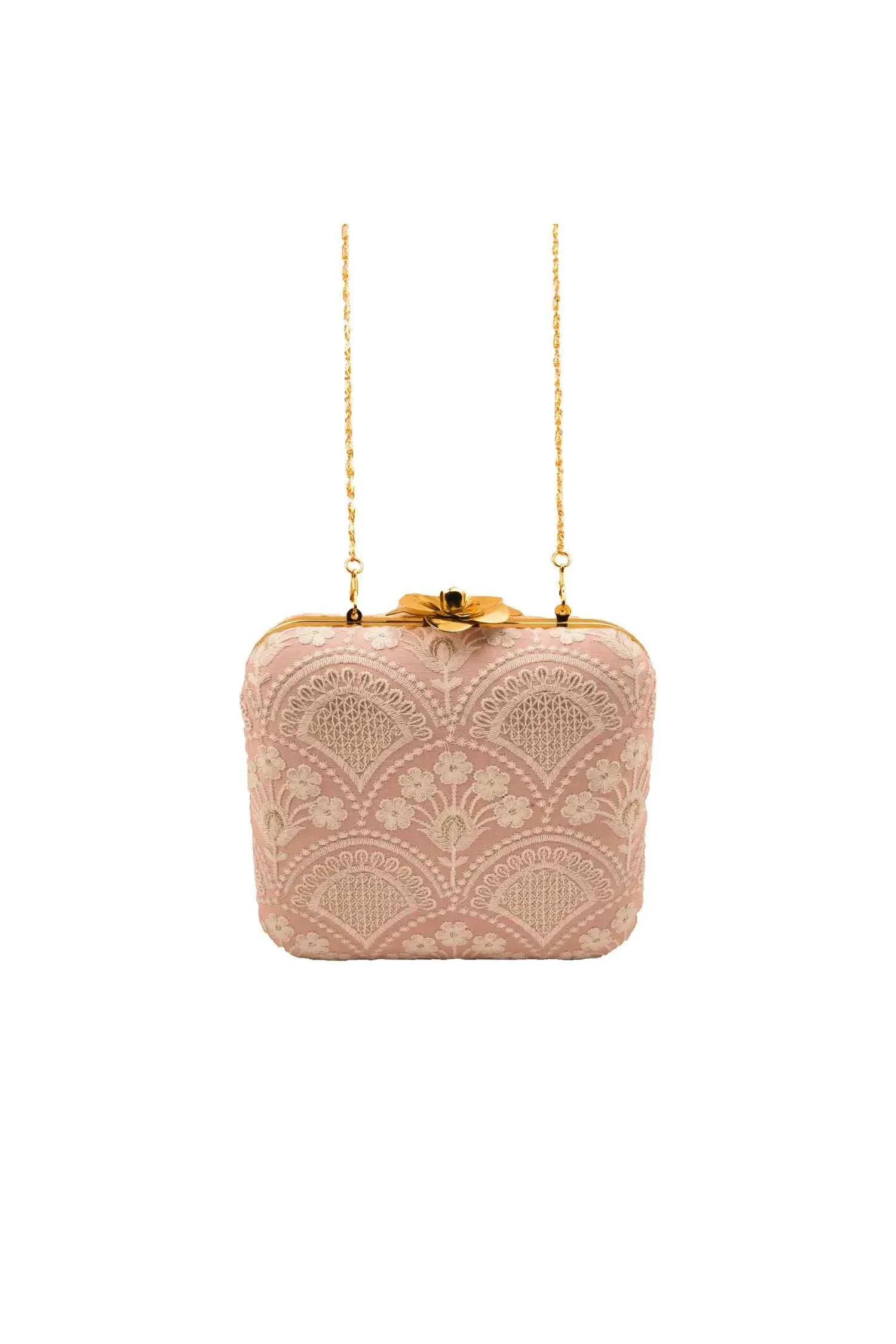 Baby Pink and White Thread work Silk Clutch