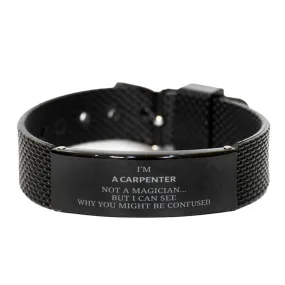 Badass Carpenter Gifts, I'm Carpenter not a magician, Sarcastic Black Shark Mesh Bracelet for Carpenter Birthday Christmas for  Men, Women, Friends, Coworkers