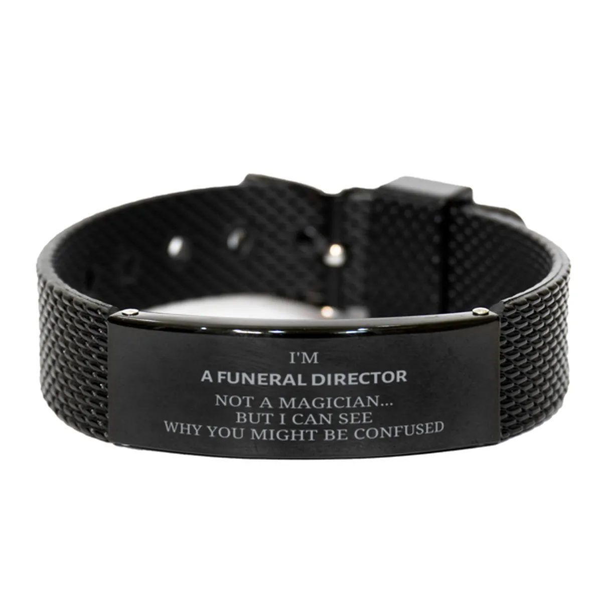 Badass Funeral Director Gifts, I'm Funeral Director not a magician, Sarcastic Black Shark Mesh Bracelet for Funeral Director Birthday Christmas for  Men, Women, Friends, Coworkers