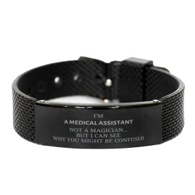 Badass Medical Assistant Gifts, I'm Medical Assistant not a magician, Sarcastic Black Shark Mesh Bracelet for Medical Assistant Birthday Christmas for  Men, Women, Friends, Coworkers